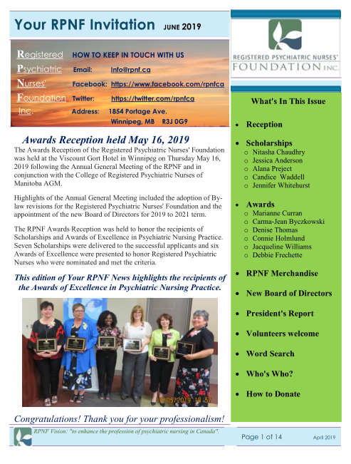 Your RPNF News – June 2019 Issue – Awards and Scholarship Recipients.